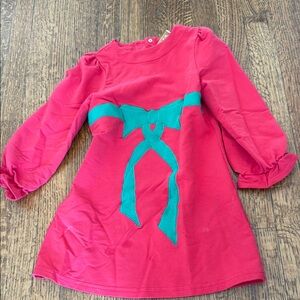 Girls Red Dress with Teal Bow Graphic